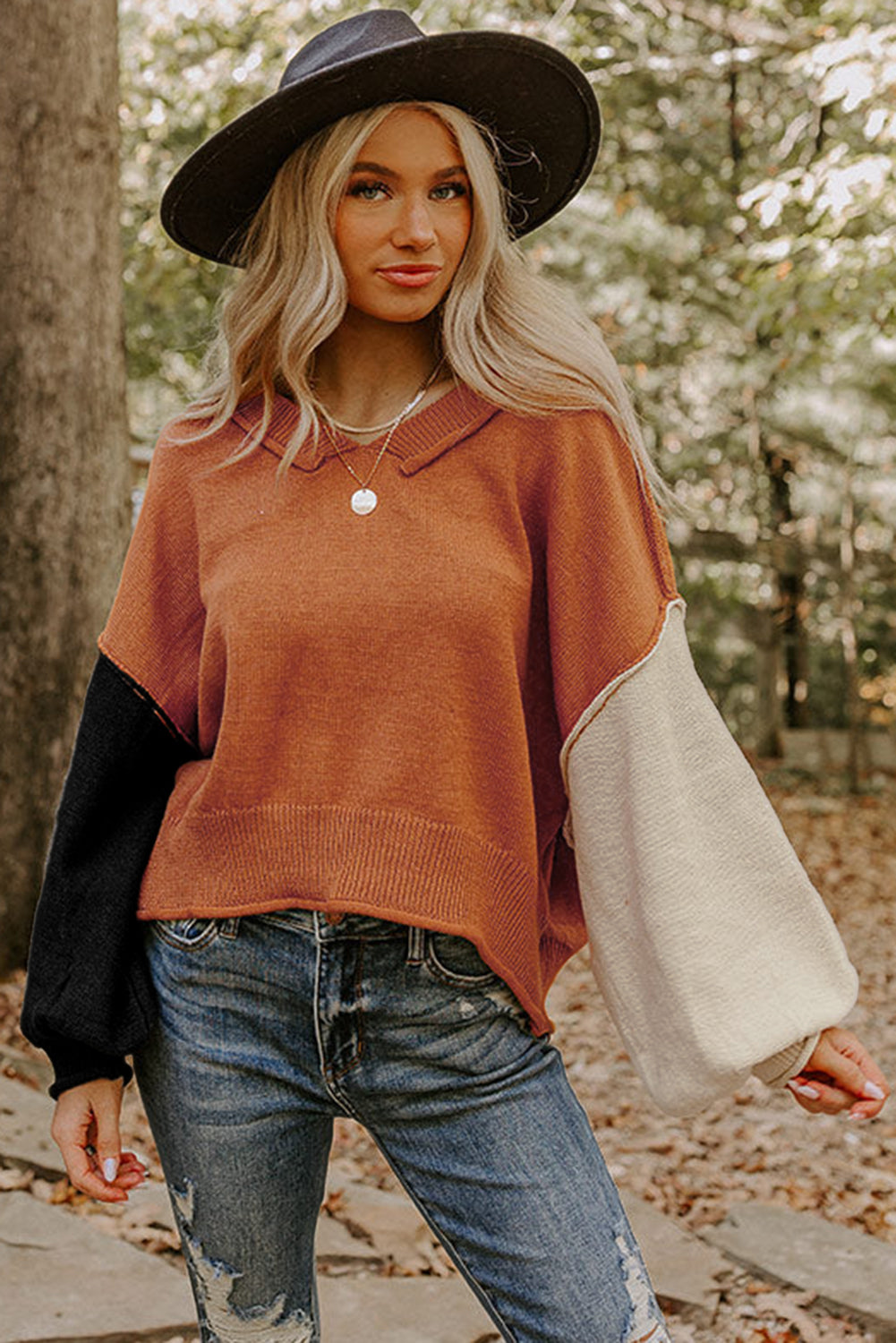 Bubble Sleeve V Neck Sweater