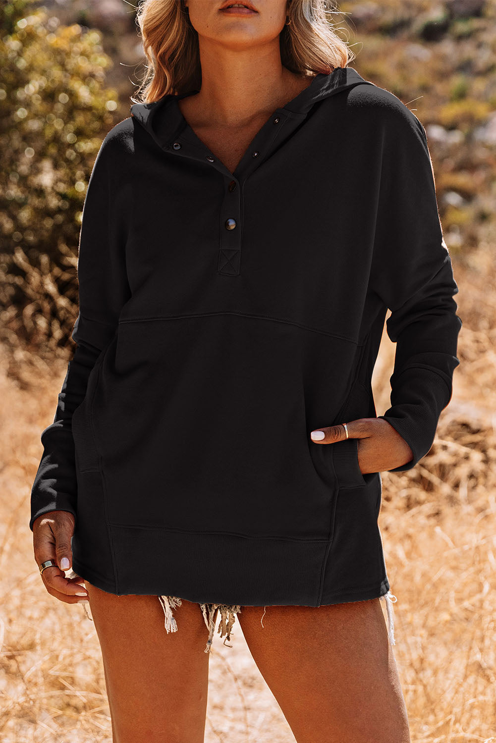 Batwing Sleeve Henley Hoodie