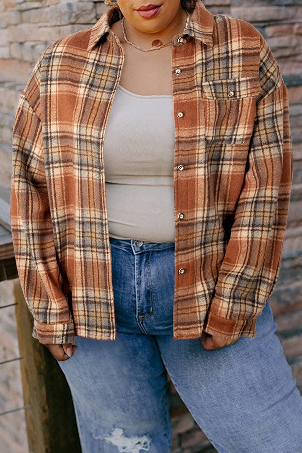Brown Plaid Plus Size Shirt