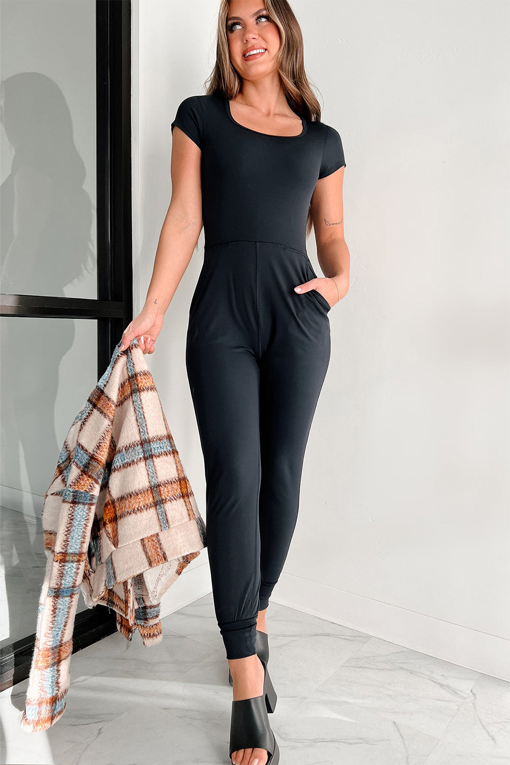 Black Short Sleeve Jumpsuit