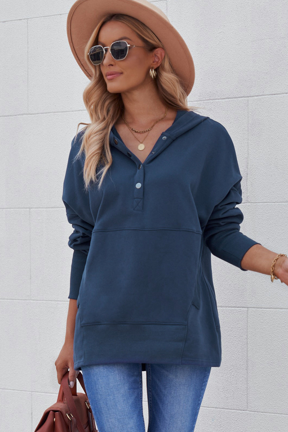 Batwing Sleeve Henley Hoodie