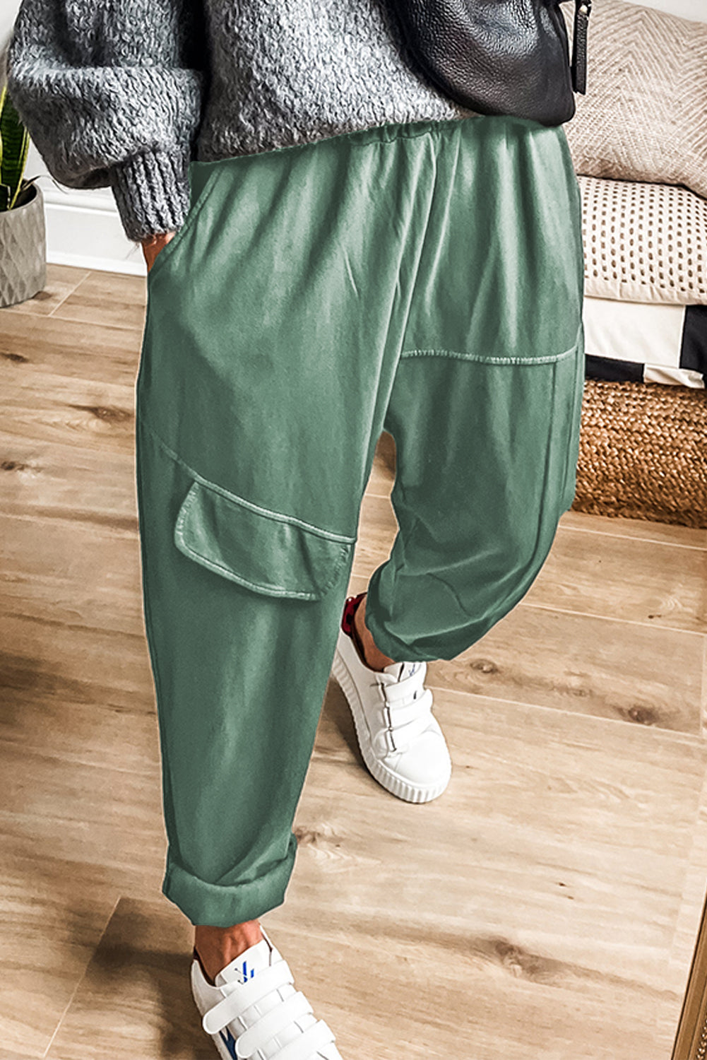 Mist Green High Waist Loose Fit Pants