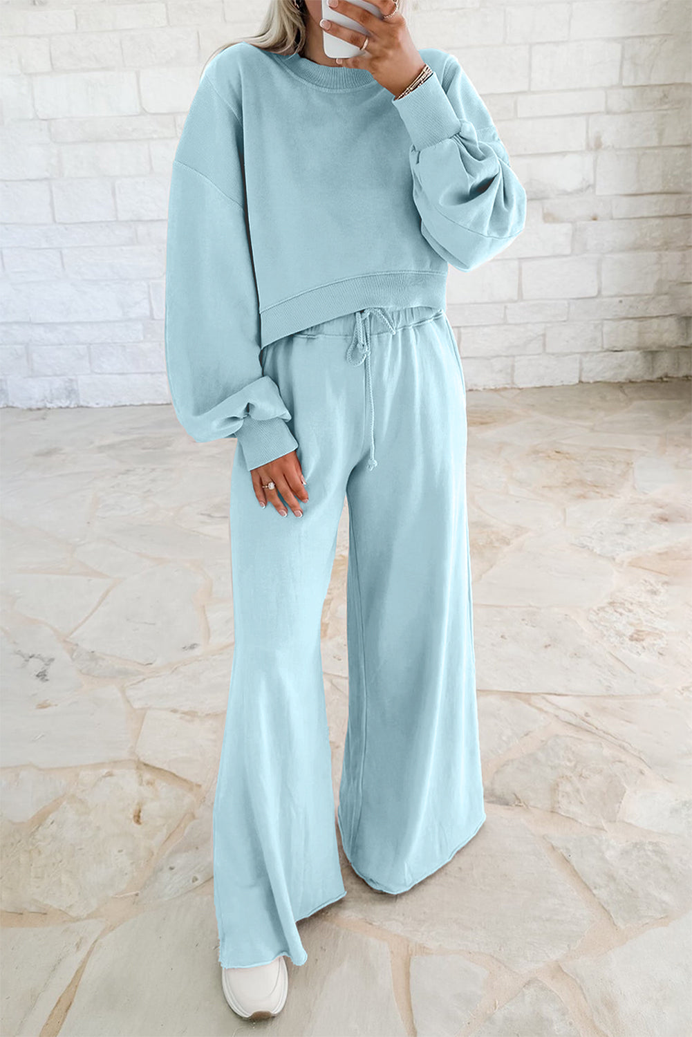 Drawstring Wide Leg Pants Set