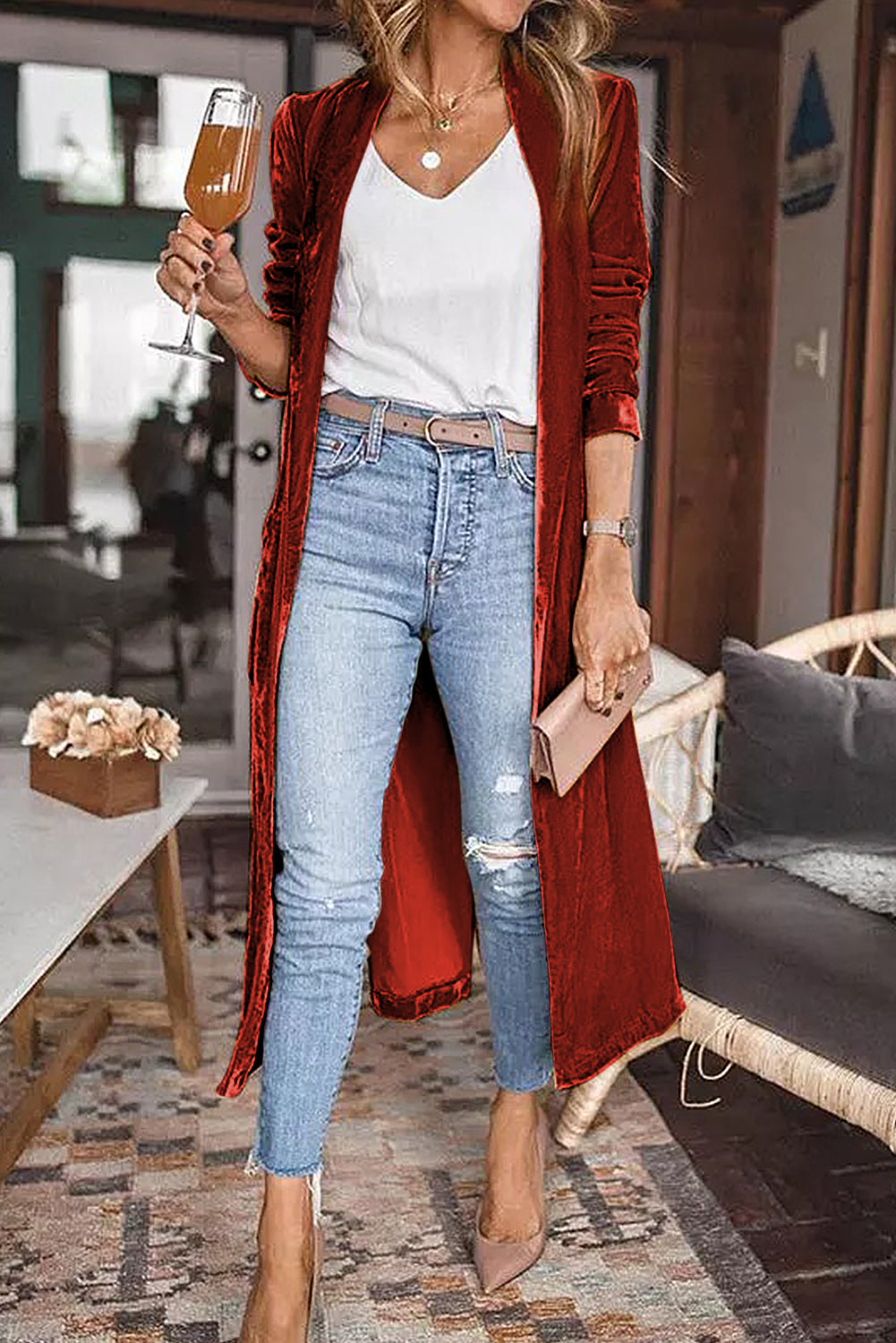 Open Front Long Cardigan with Pockets