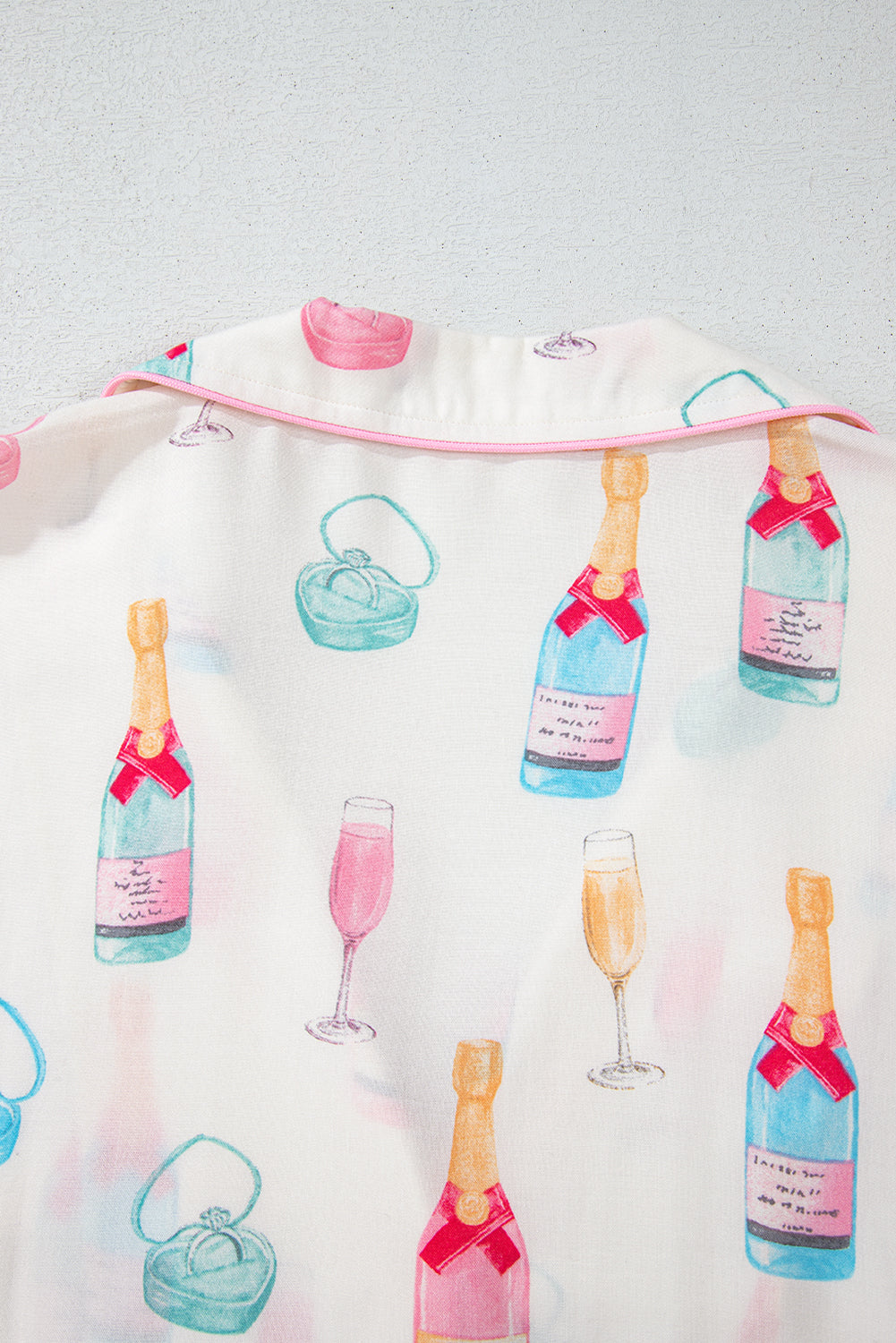 Wine Glass Print Plus Size Pajama Set