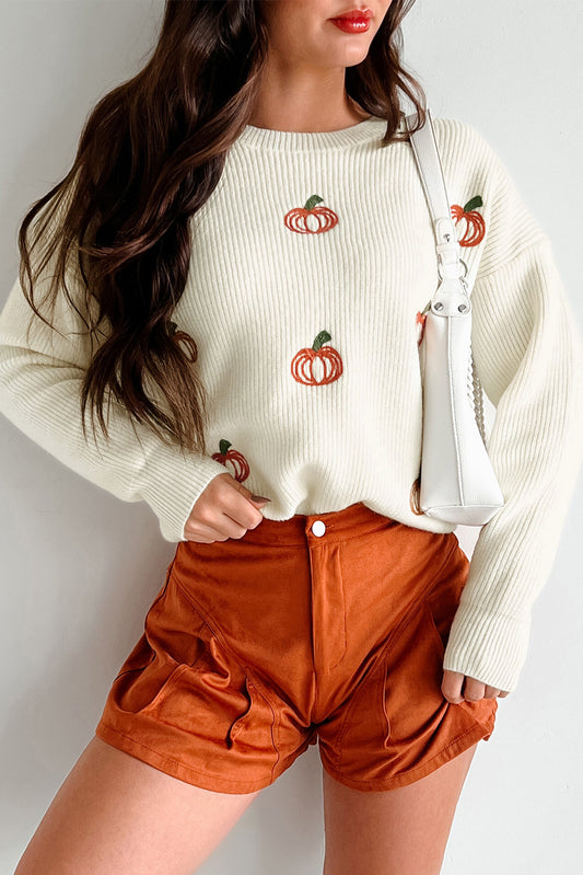 Pumpkin Embroidered Sweater