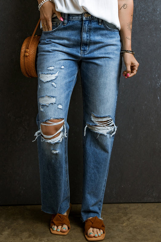 Distressed Straight Leg Jeans