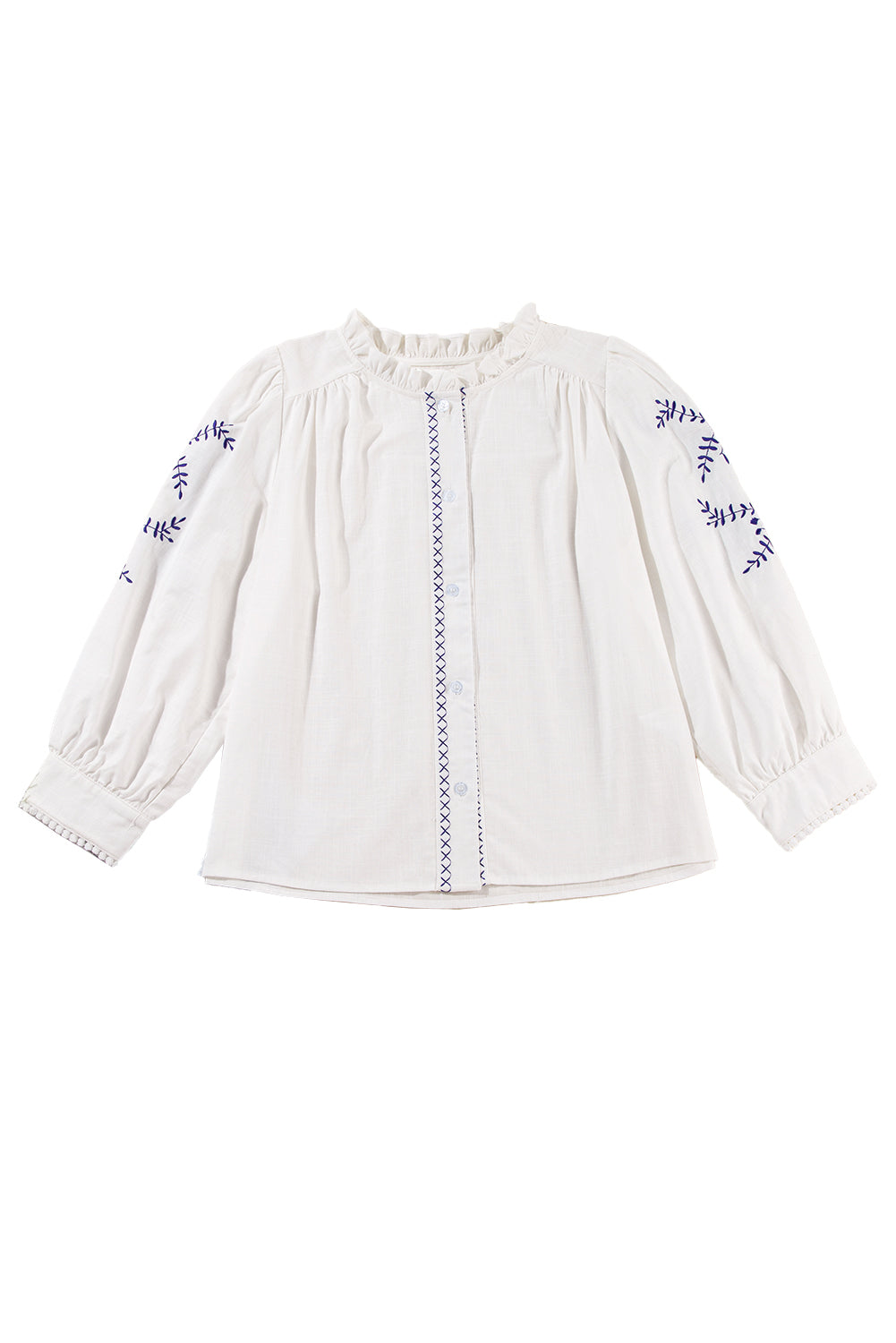 Embroidered Button Up Boho Blouse
