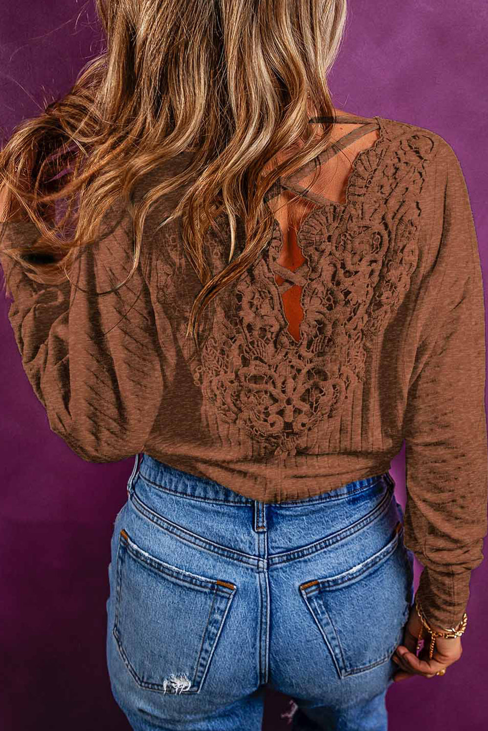 Oatmeal Lace Up Crochet Backless Ribbed Top