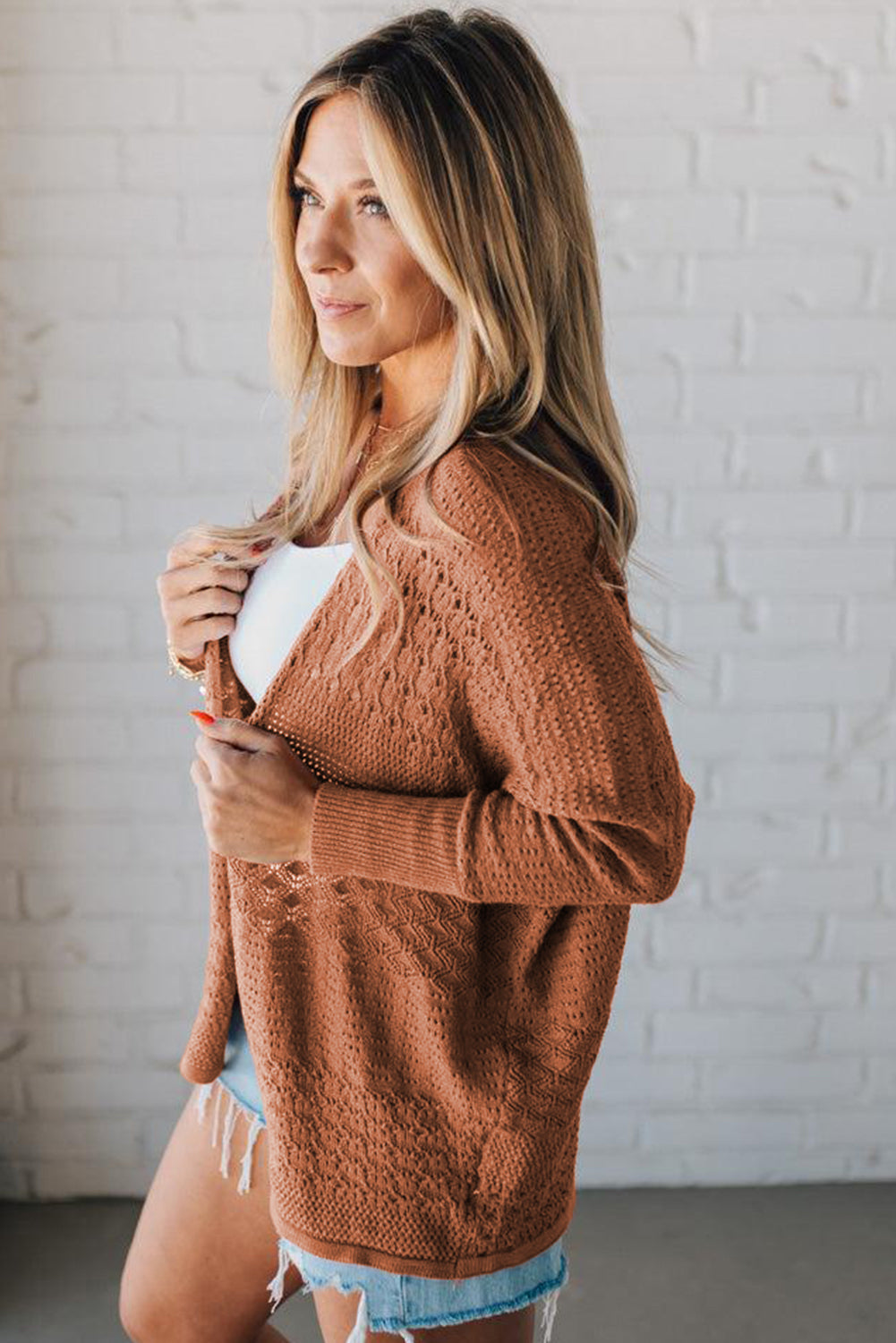 Hollow Knit Open Front Cardigan