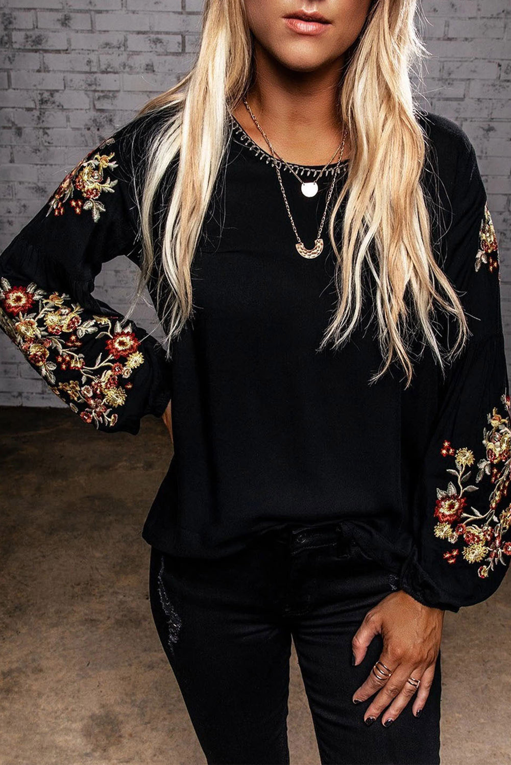 Embroidered Long Sleeve Blouse