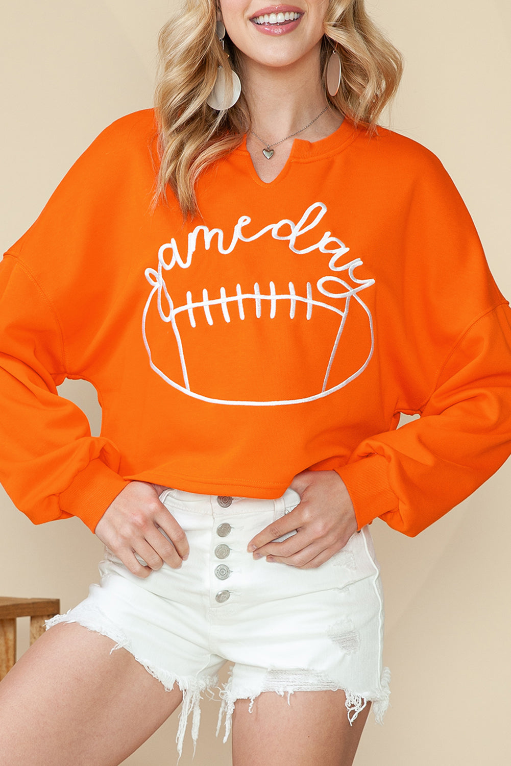 Game Day Notched Neck Cropped Sweatshirt