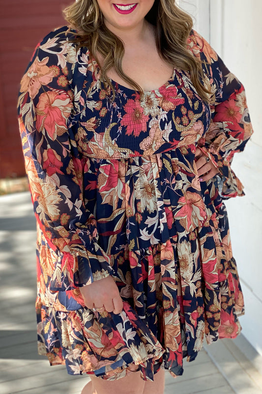 Floral Smocked Ruffle Sleeve Dress