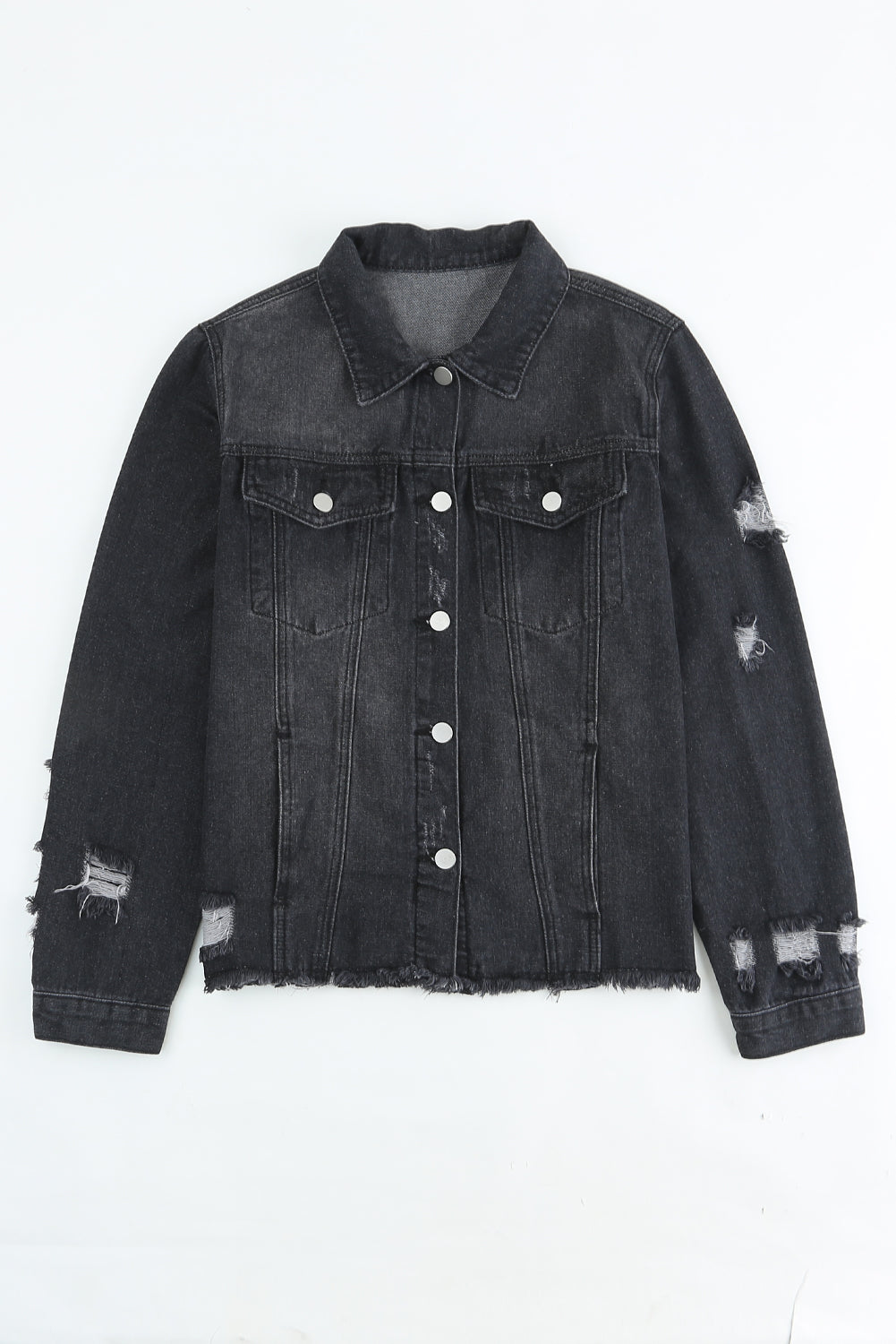 Raw Hem Buttons Denim Jacket