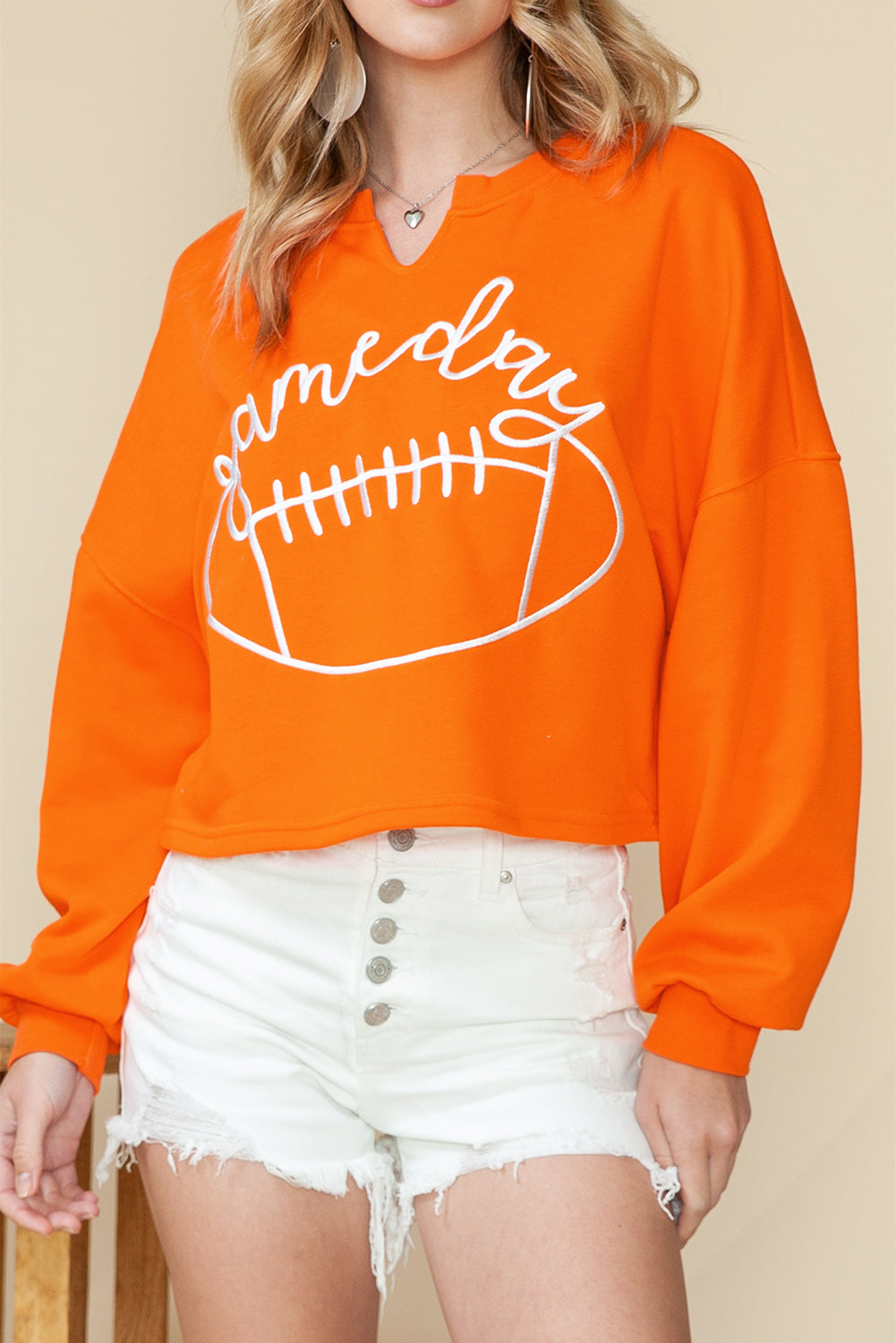 Game Day Notched Neck Cropped Sweatshirt