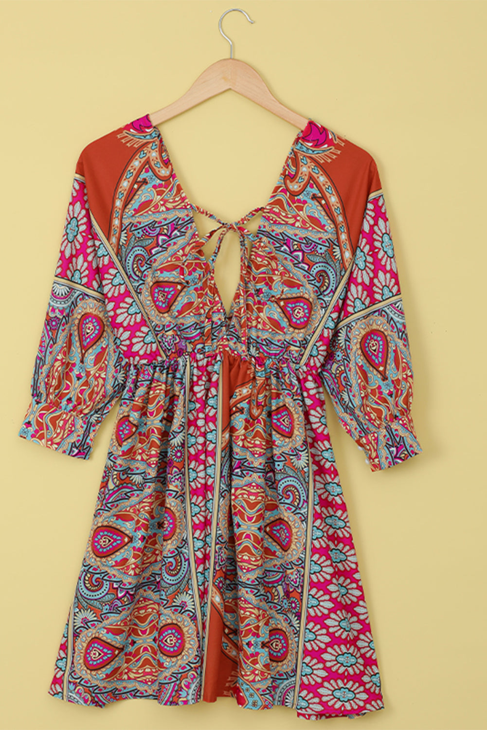 3/4 Sleeve Tie Back Boho Dress