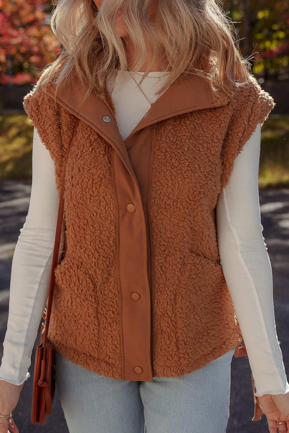 Faux Fur Snap Button Plush Vest
