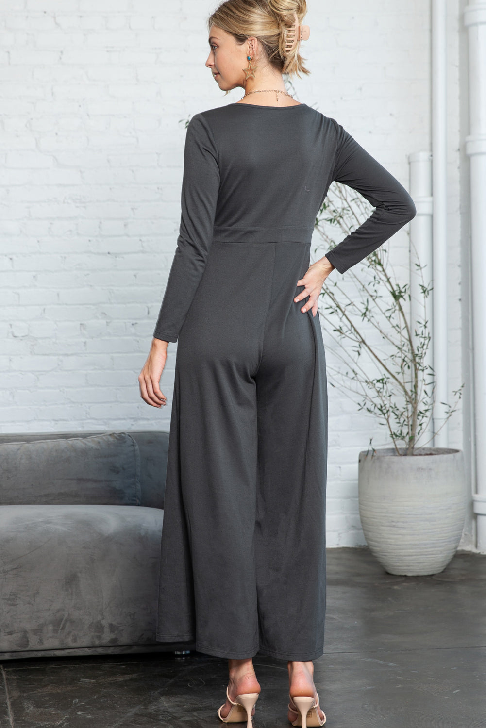 Long Sleeve Wide Leg Jumpsuit with Pockets