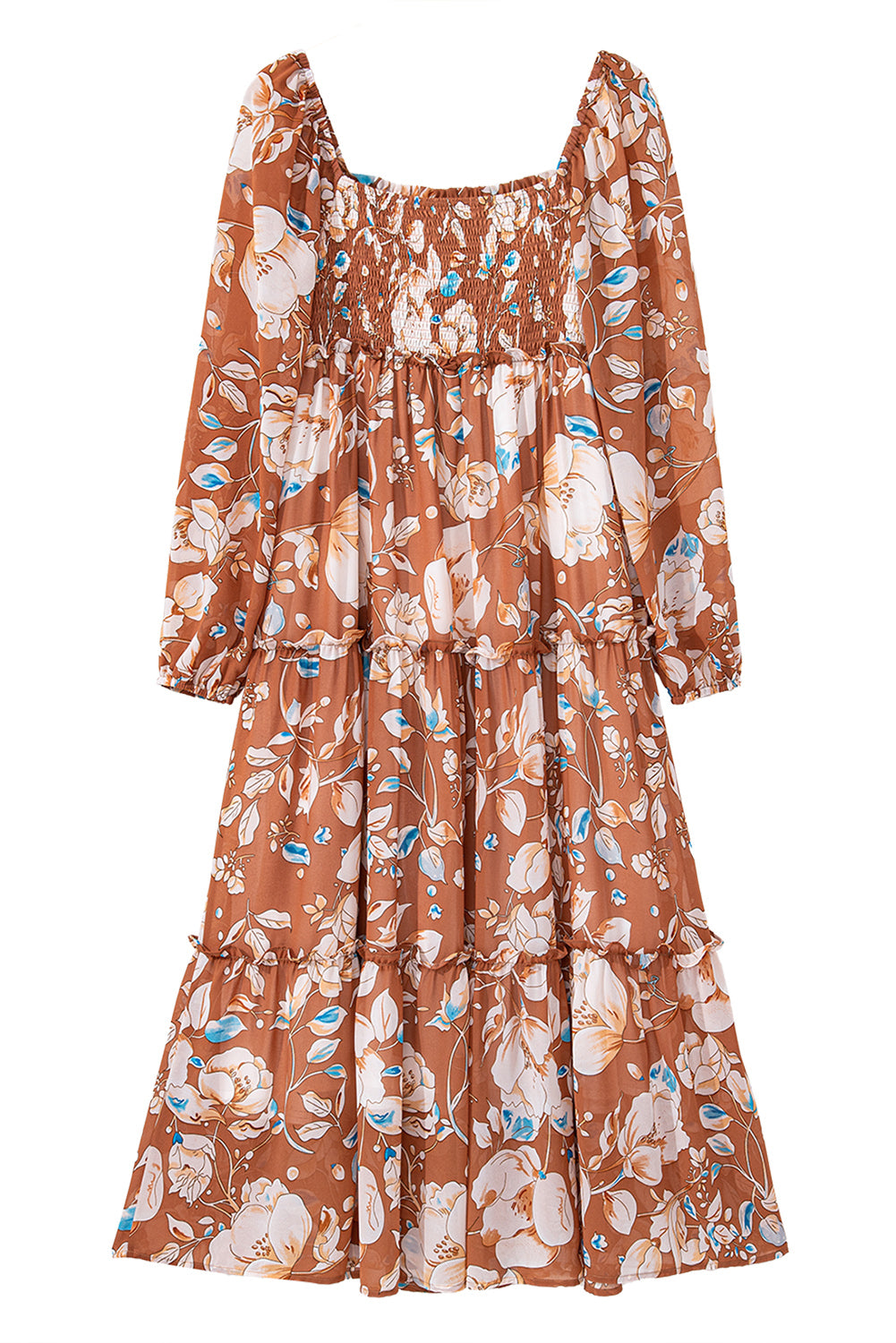 Floral Square Neck High Waist Maxi Dress