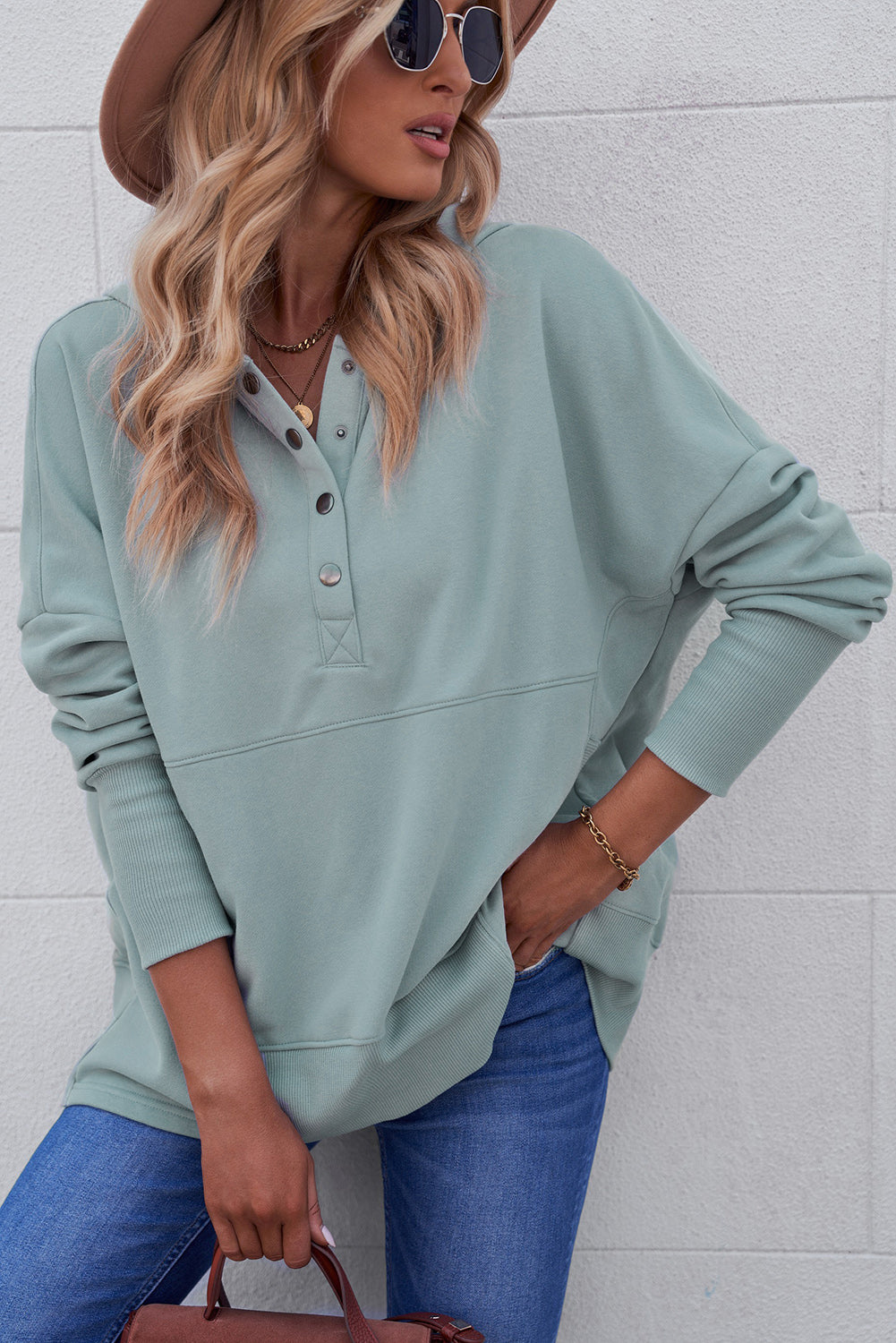 Batwing Sleeve Henley Hoodie