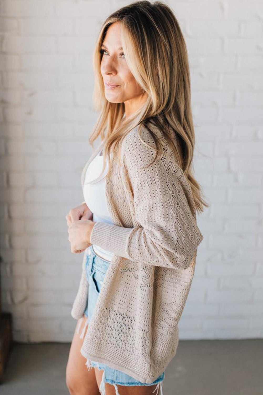 Hollow Knit Open Front Cardigan
