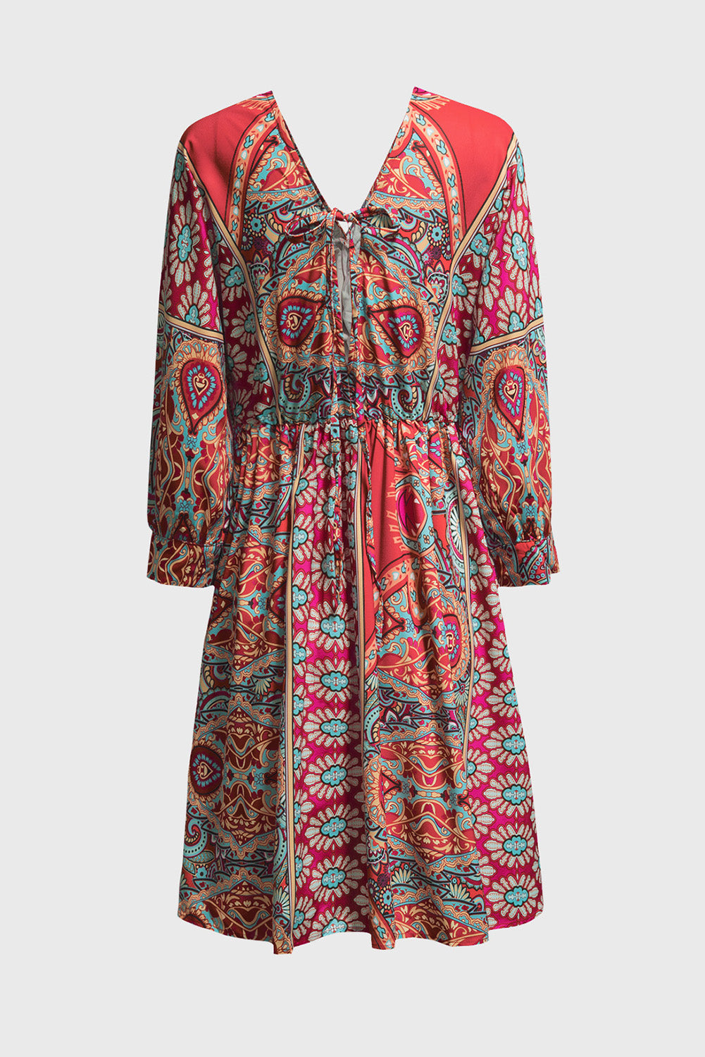 3/4 Sleeve Tie Back Boho Dress