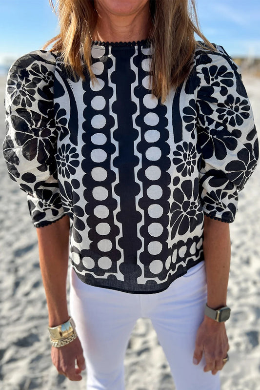 Button-up Puff Sleeve Blouse