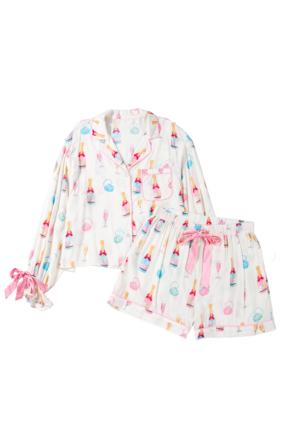 Wine Glass Print Plus Size Pajama Set