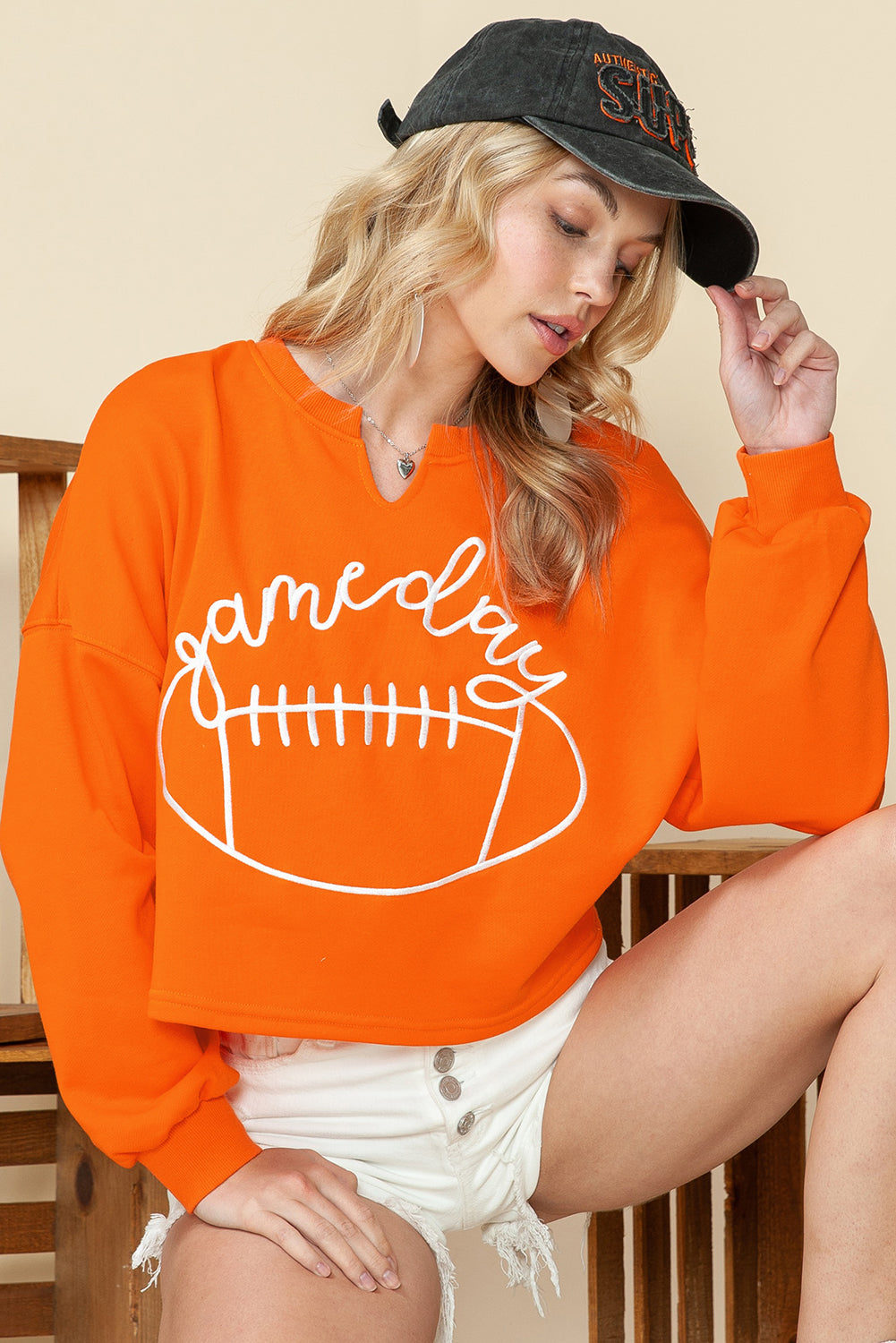 Game Day Notched Neck Cropped Sweatshirt