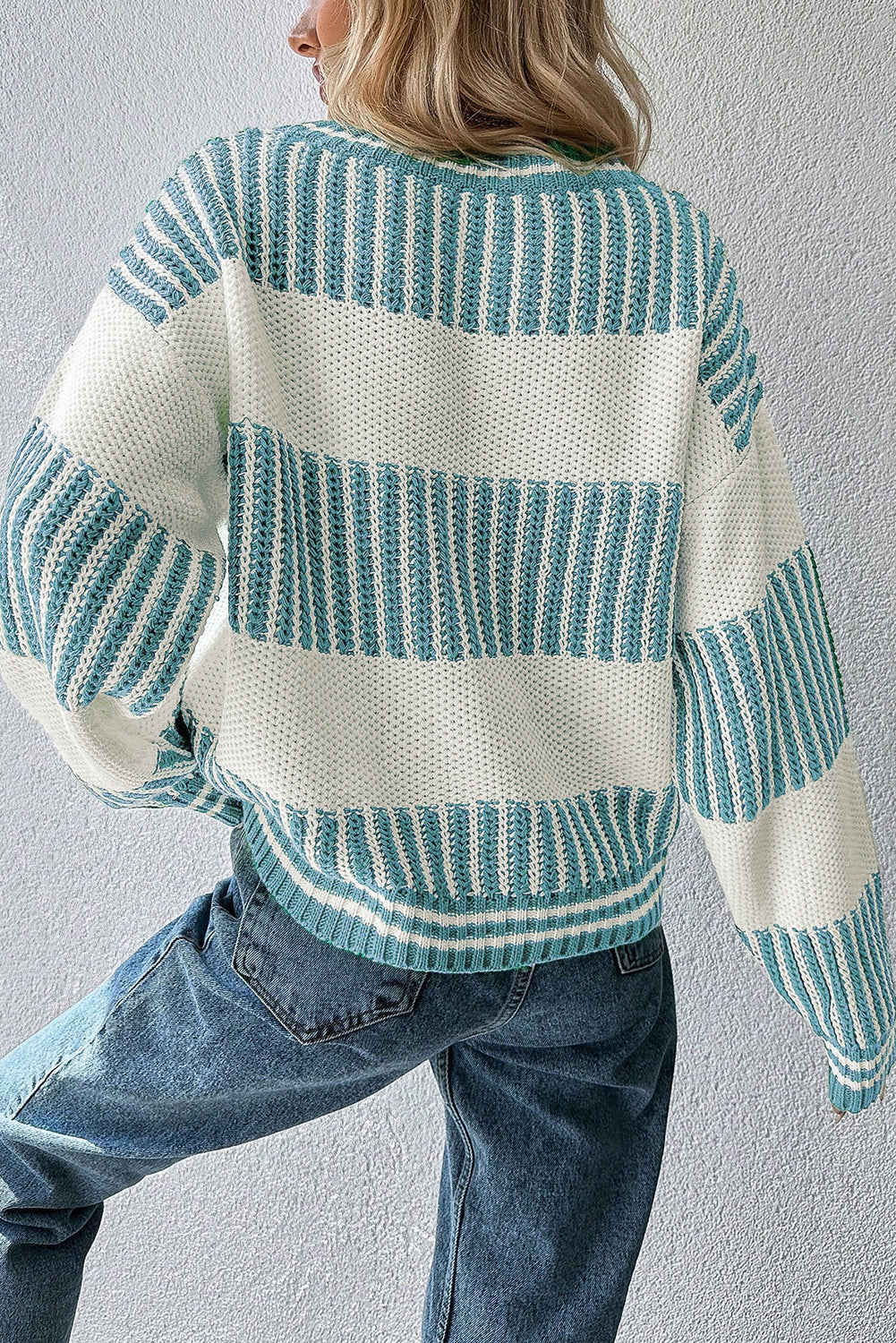 Two Tone Striped Patchwork Drop Shoulder Sweater