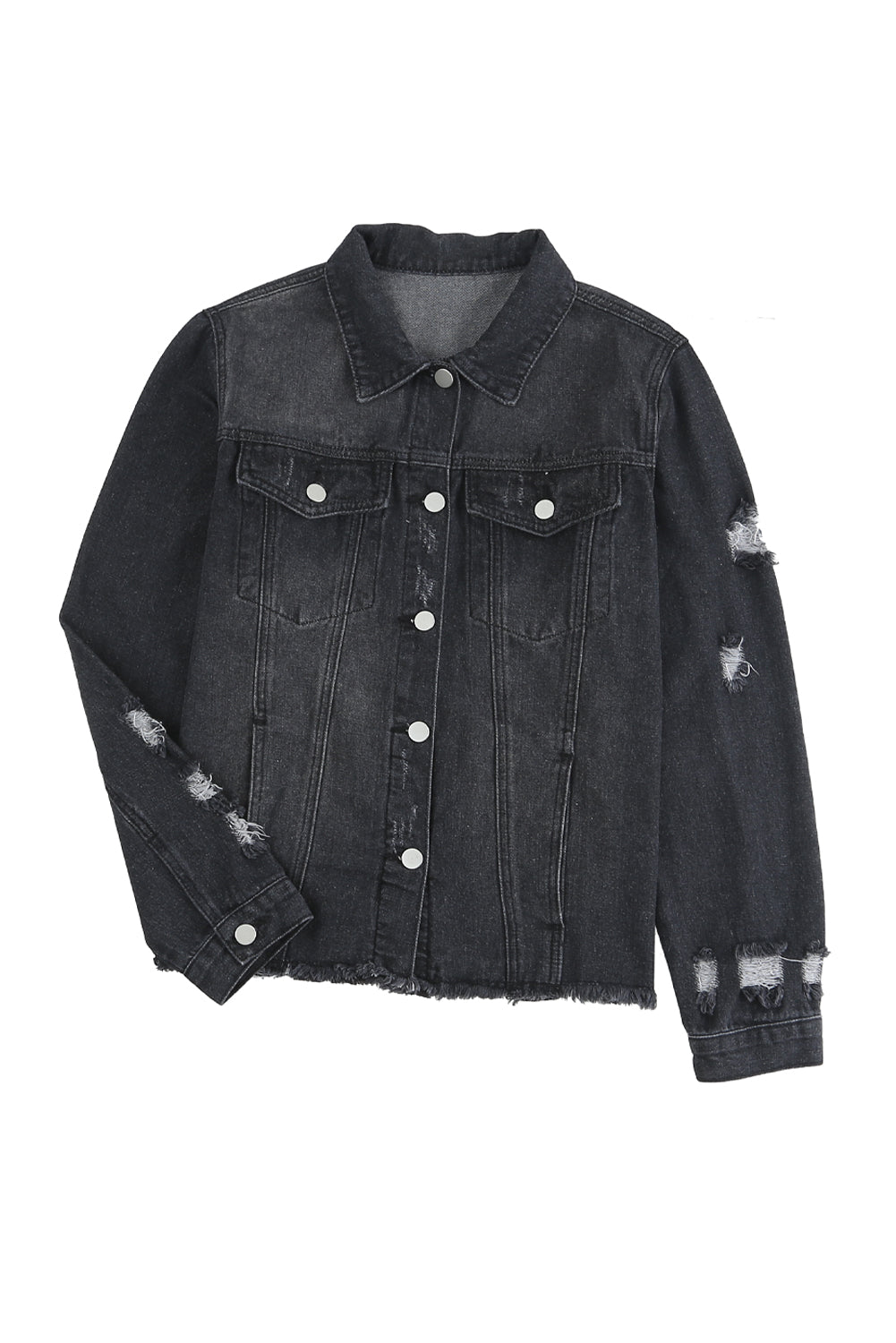 Raw Hem Buttons Denim Jacket