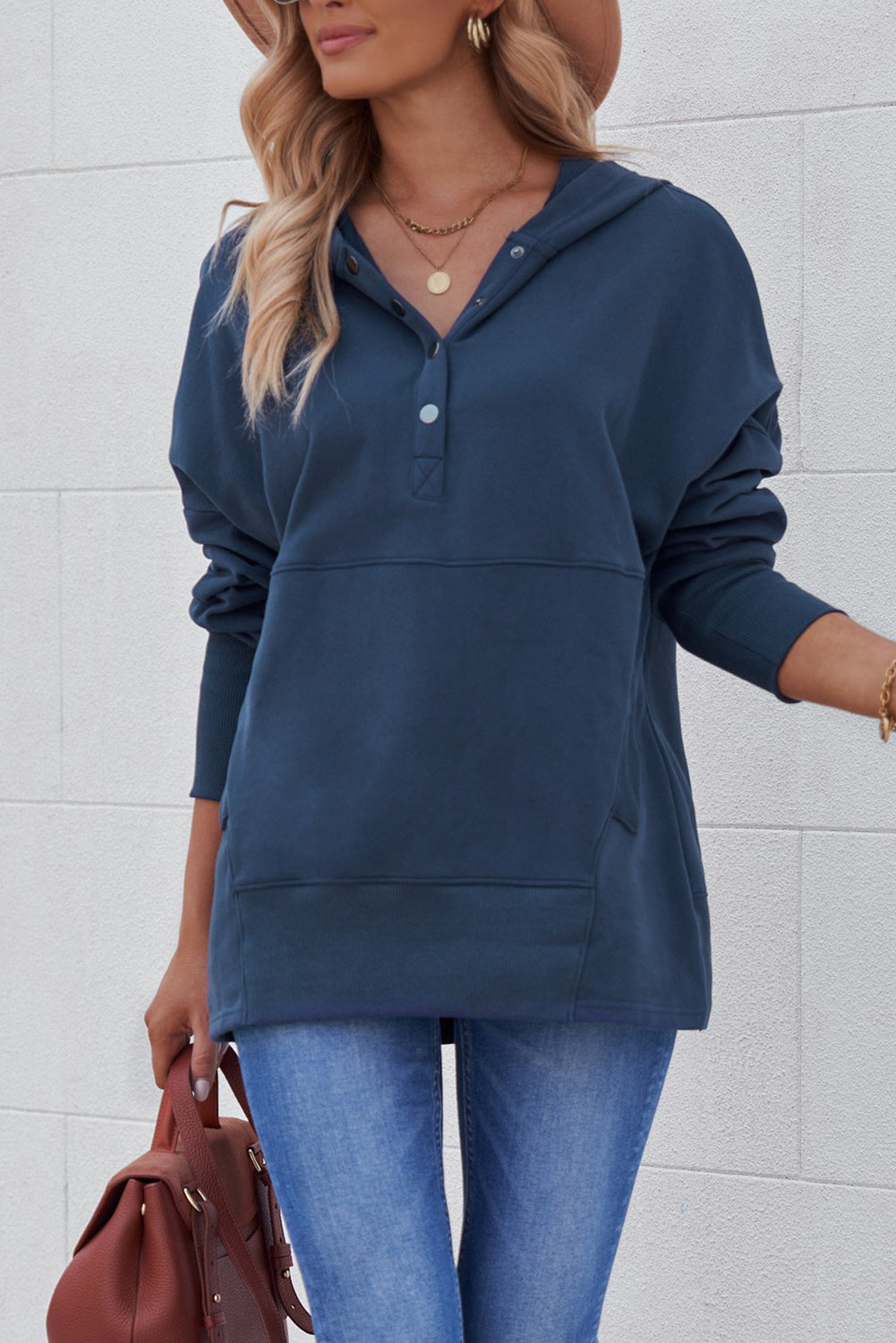 Batwing Sleeve Henley Hoodie