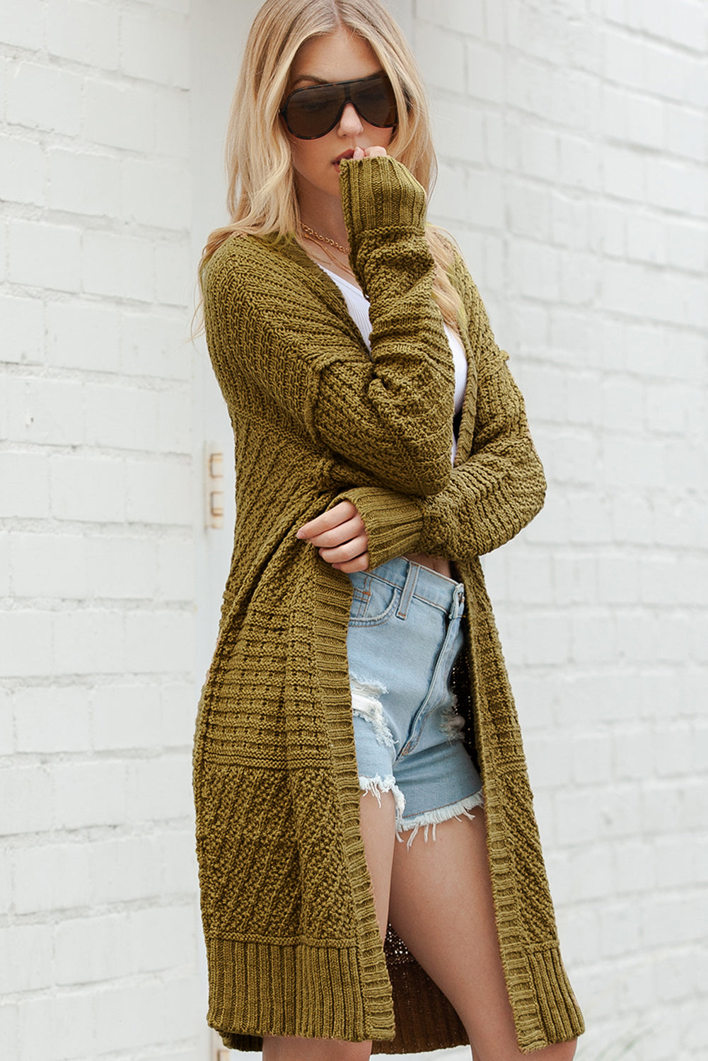 Casual Open Front Long Knit Cardigan