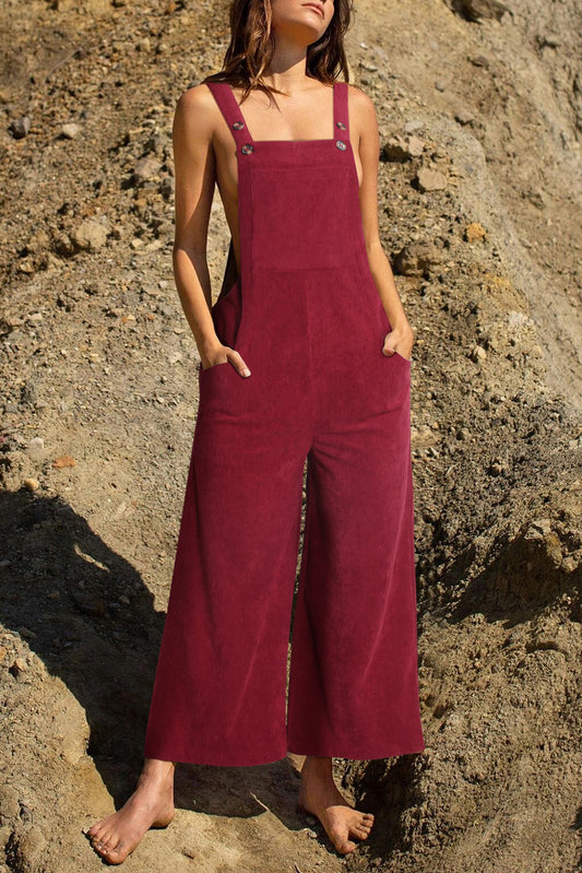Corduroy Side Pockets Wide Leg Overall