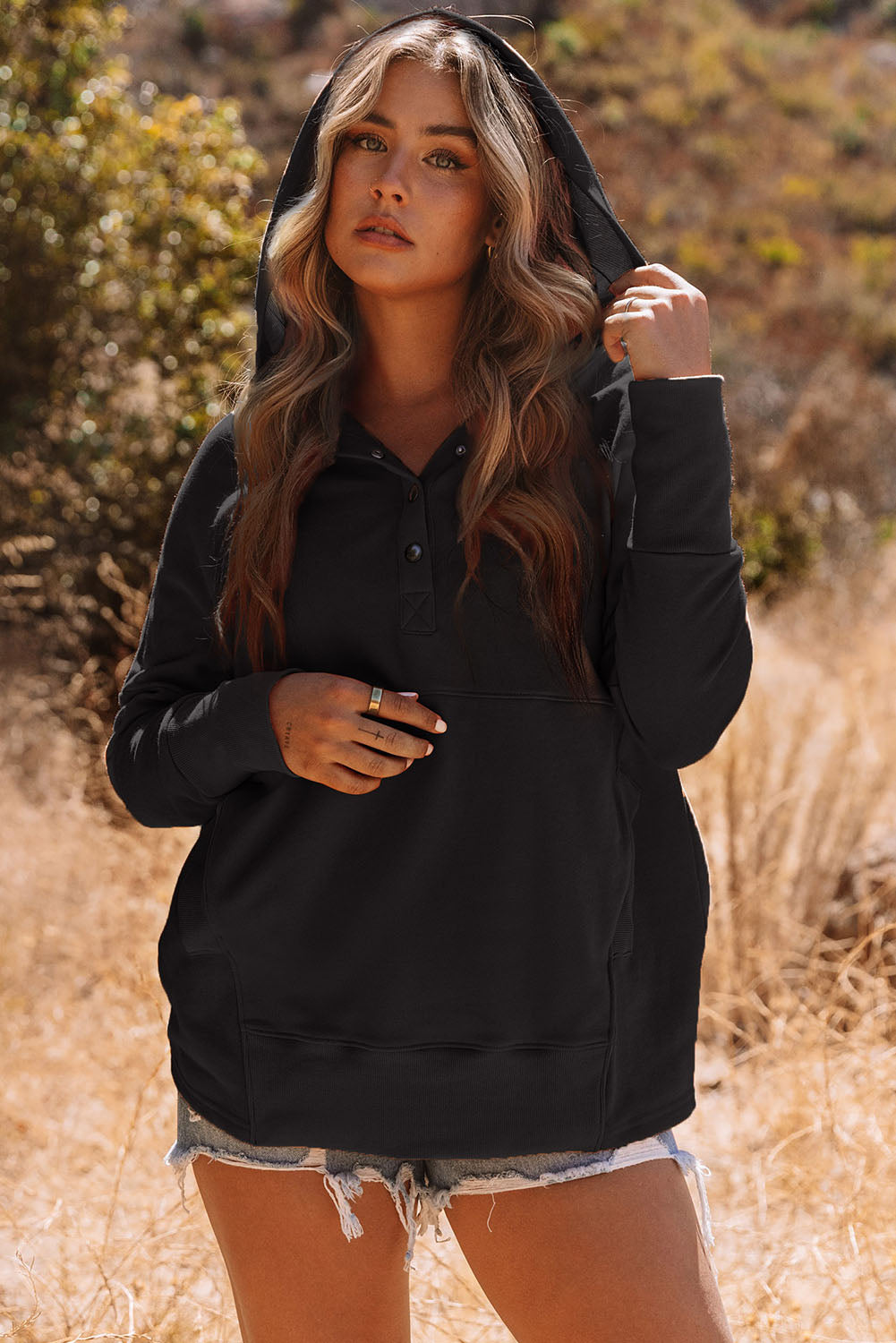 Batwing Sleeve Henley Hoodie