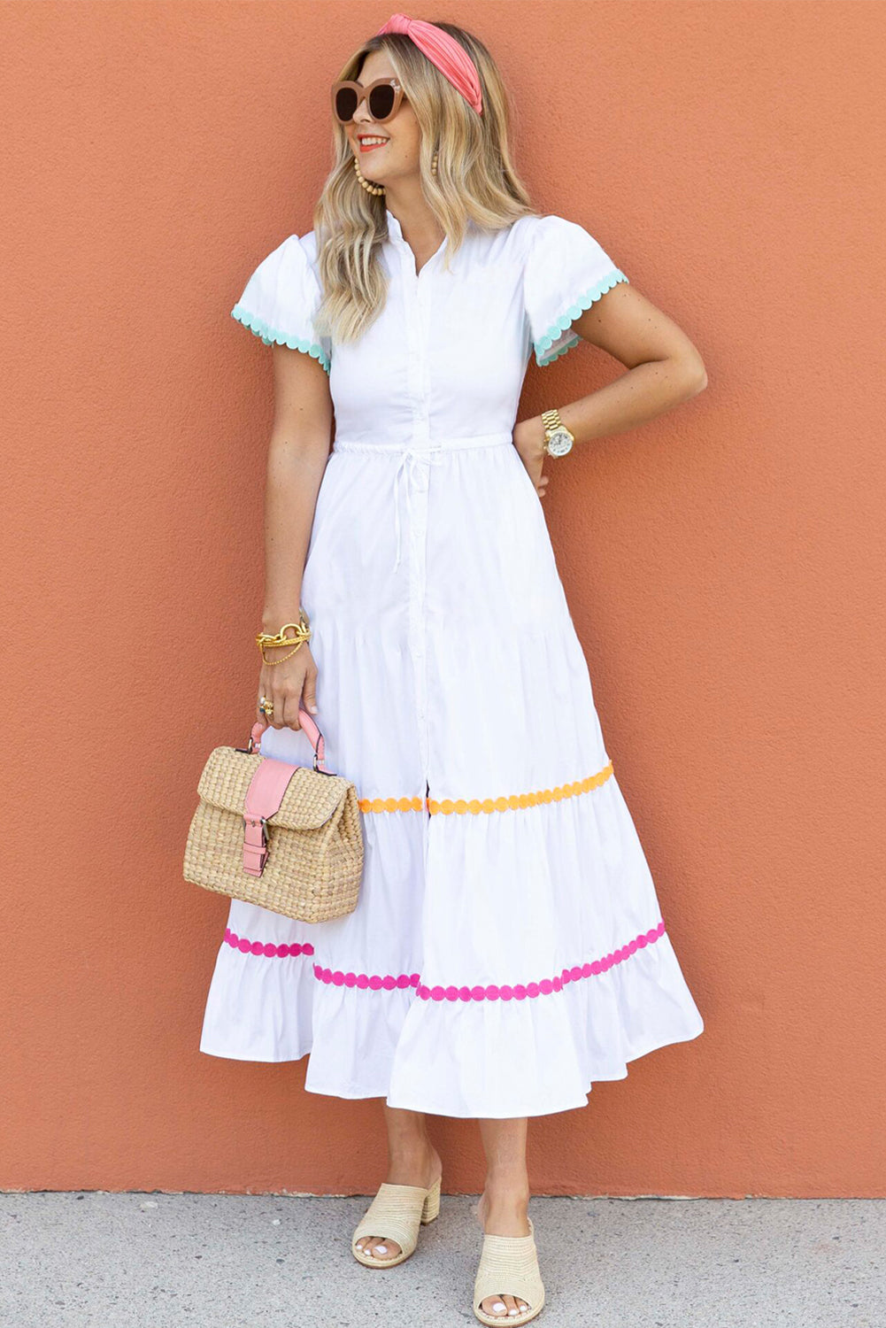 White High Waist Shirt Dress