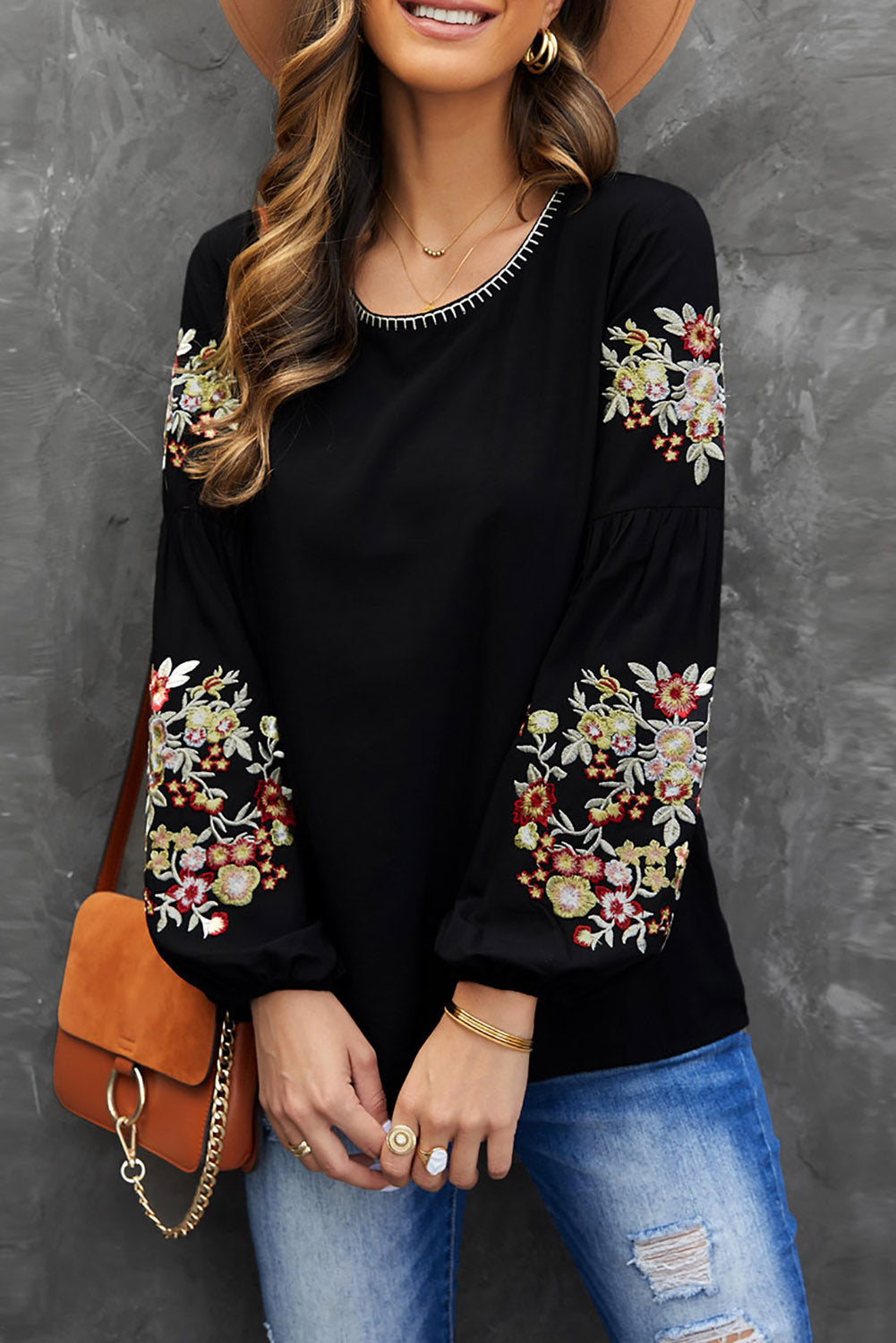 Embroidered Long Sleeve Blouse