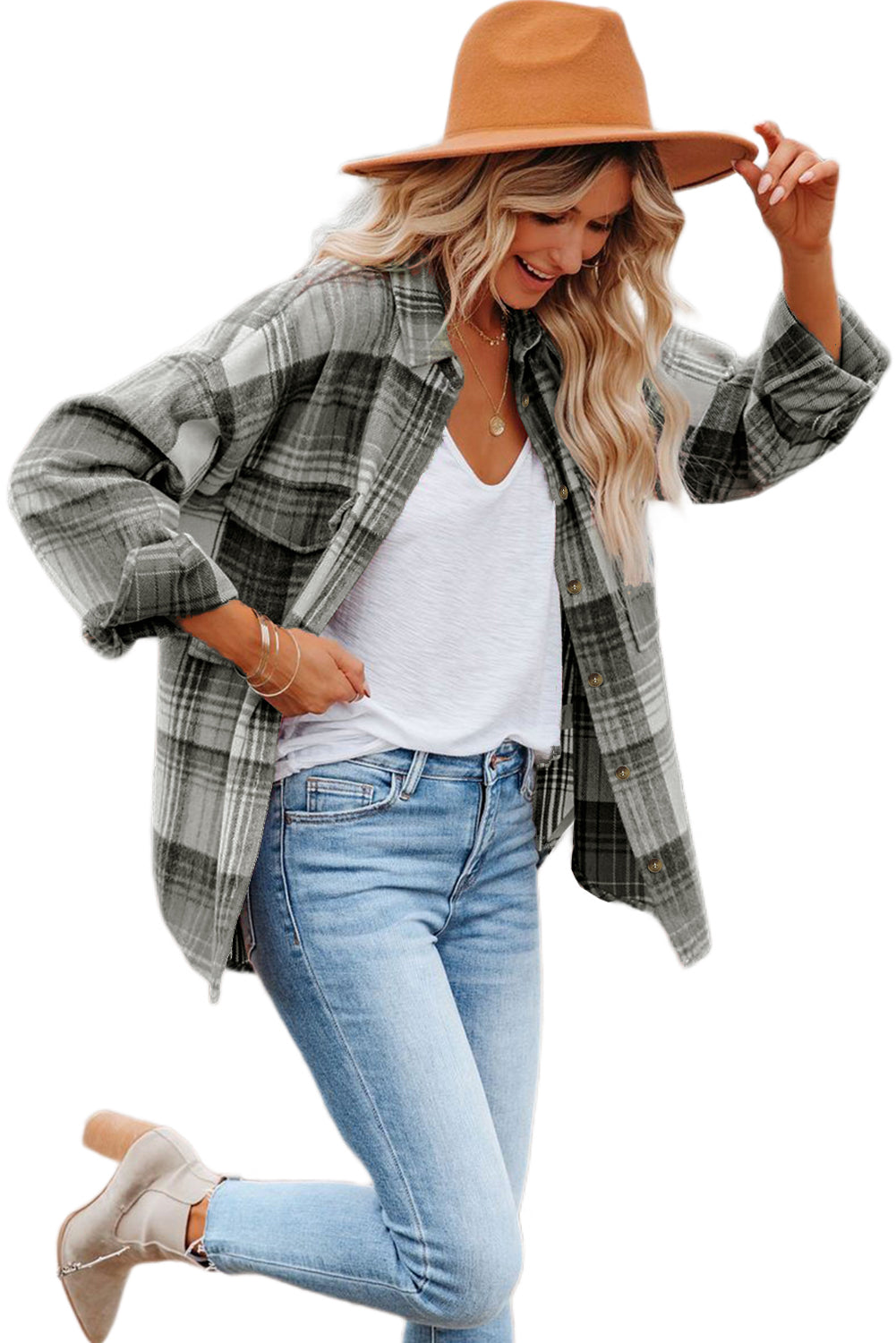 Plaid Button Up Collared Flannel Shacket