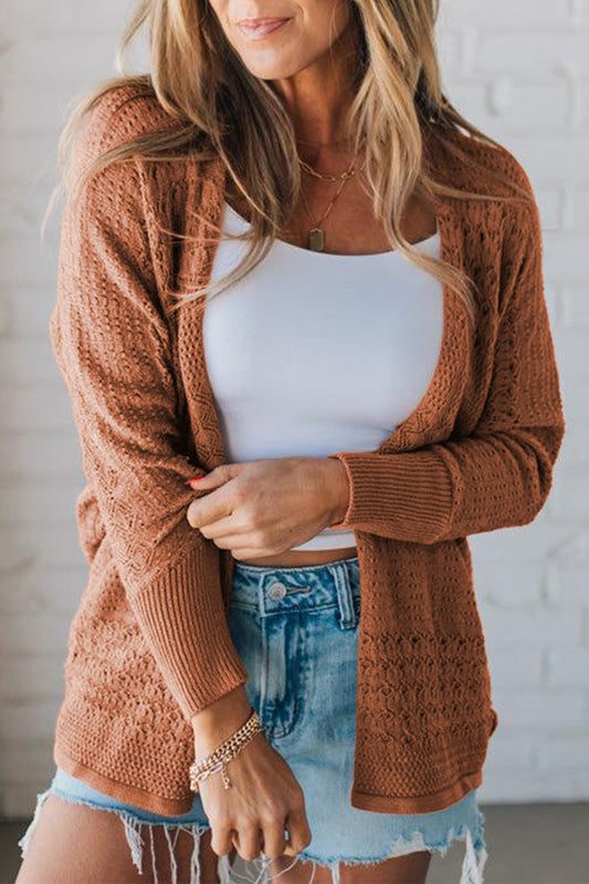 Hollow Knit Open Front Cardigan