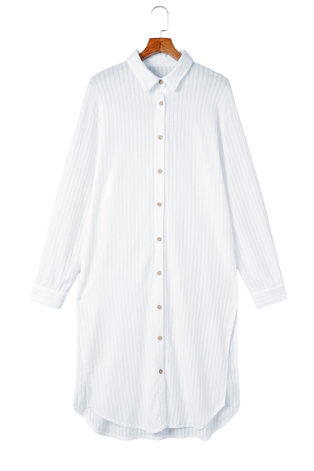 Striped Button Up Long Sleeve Swimsuit Cover Up