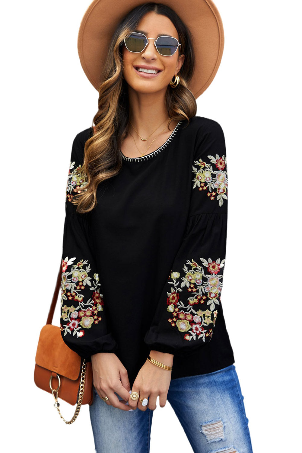 Embroidered Long Sleeve Blouse