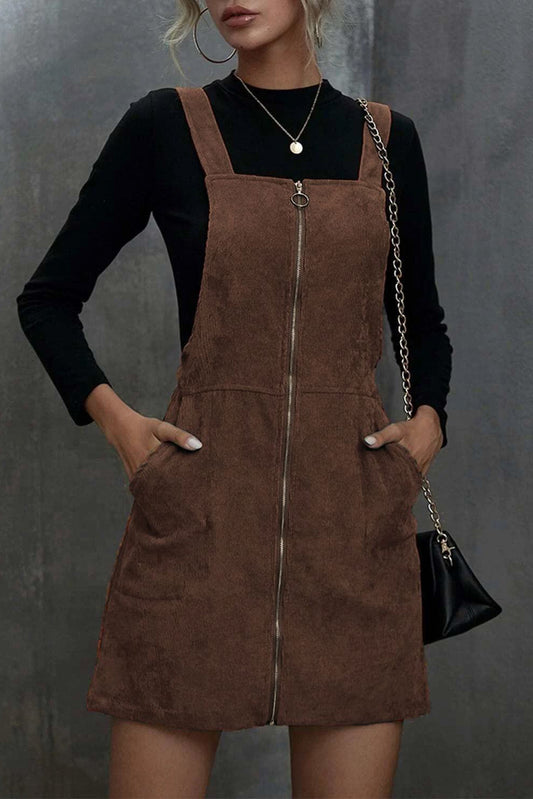 Zip Up Ribbed Overall Dress
