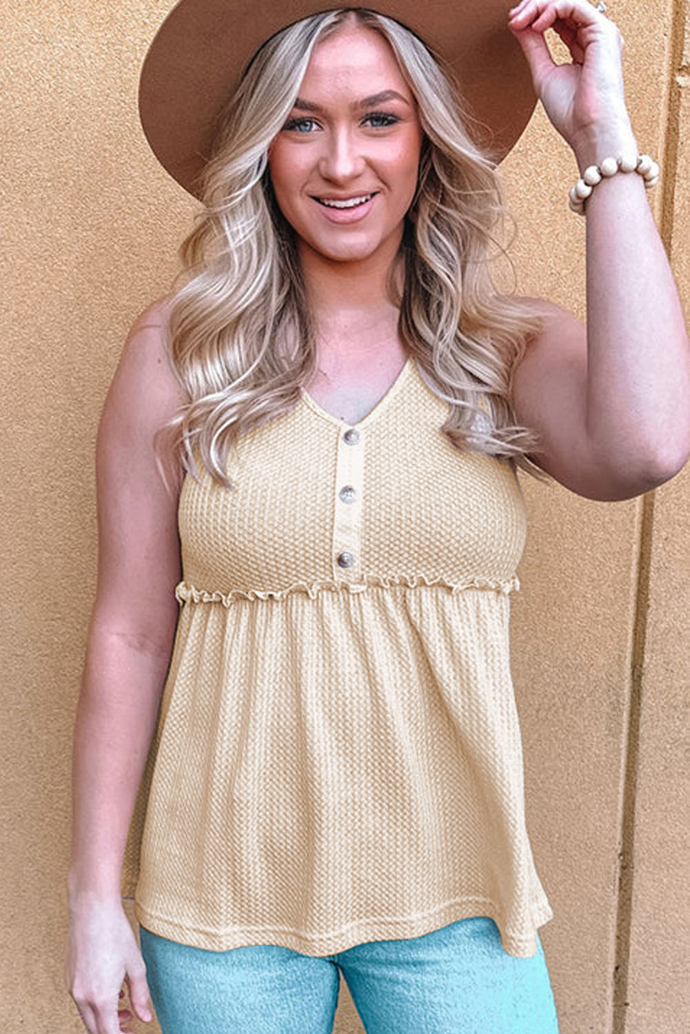 V Neck Textured Babydoll