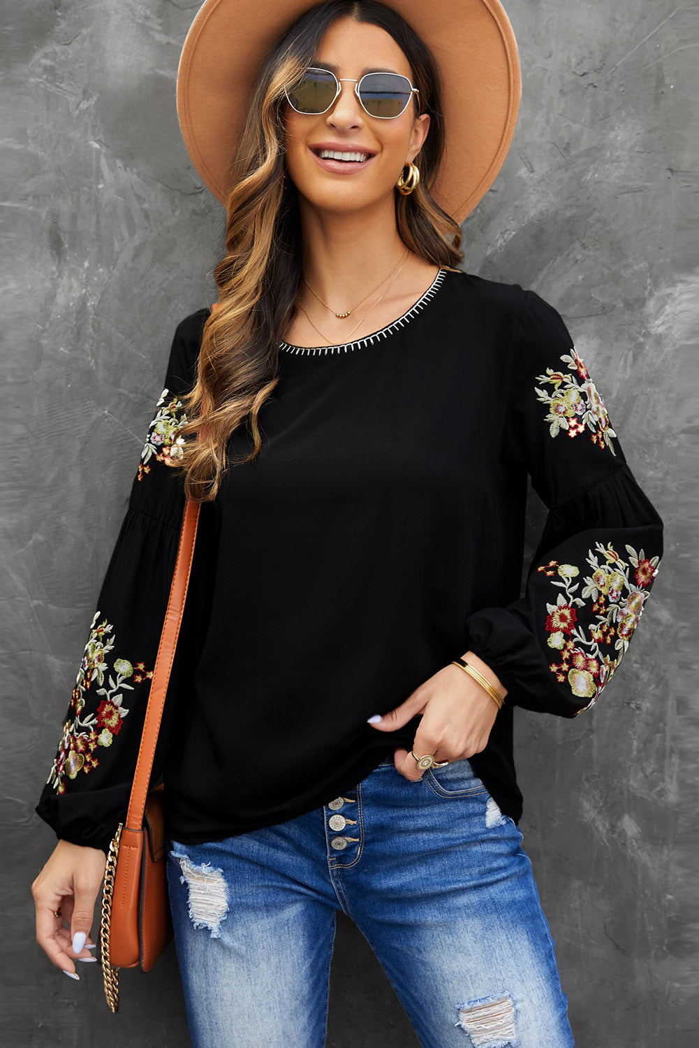 Embroidered Long Sleeve Blouse