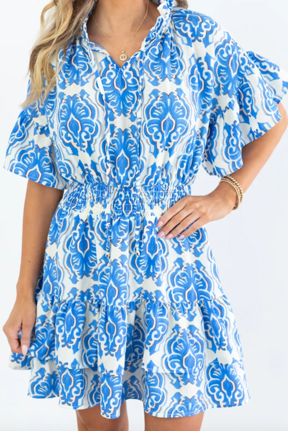 Smocked Waist Tiered Mini Dress