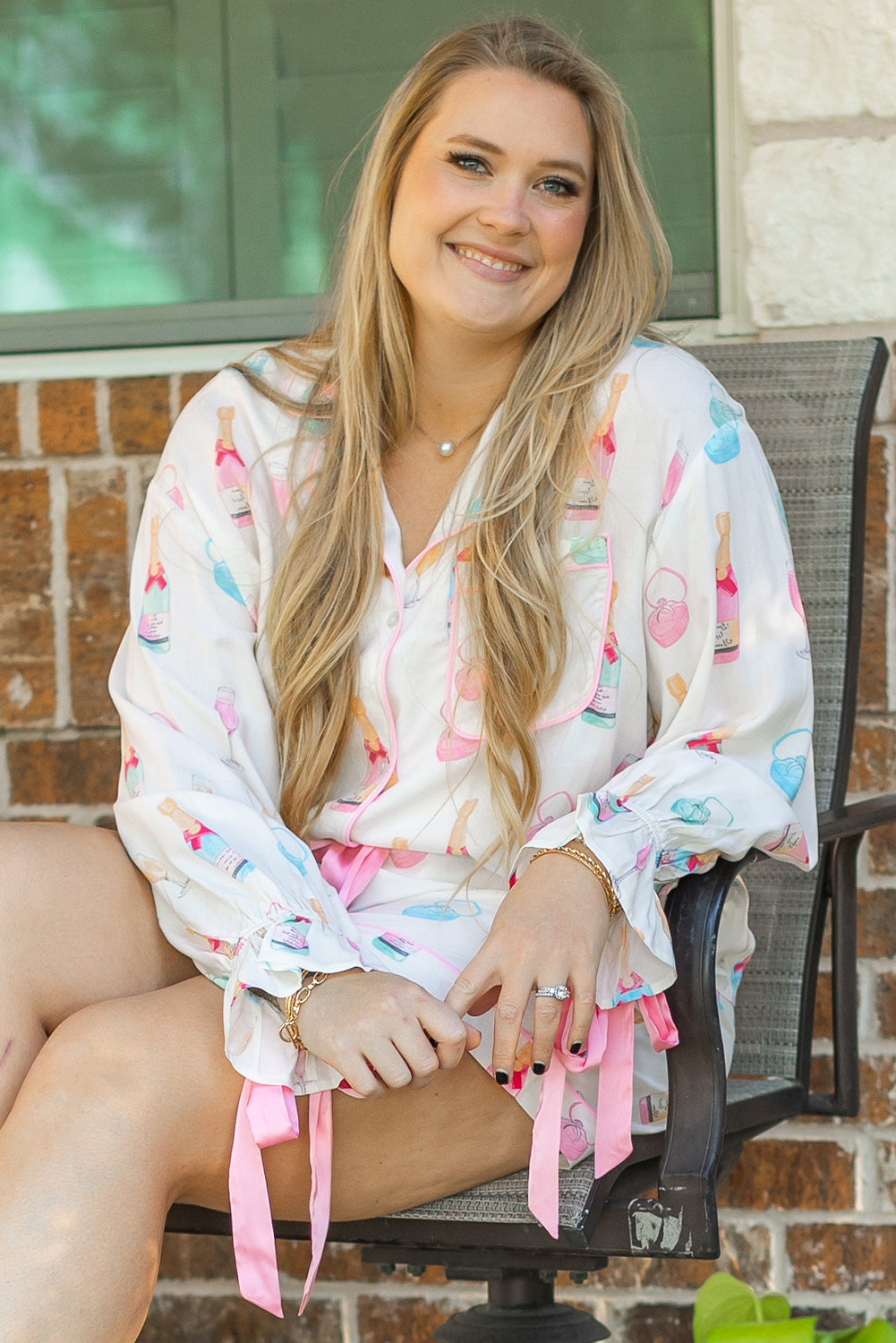 Wine Glass Print Plus Size Pajama Set
