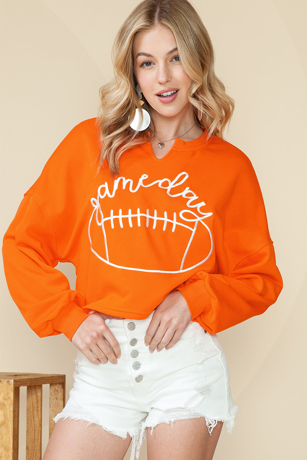 Game Day Notched Neck Cropped Sweatshirt