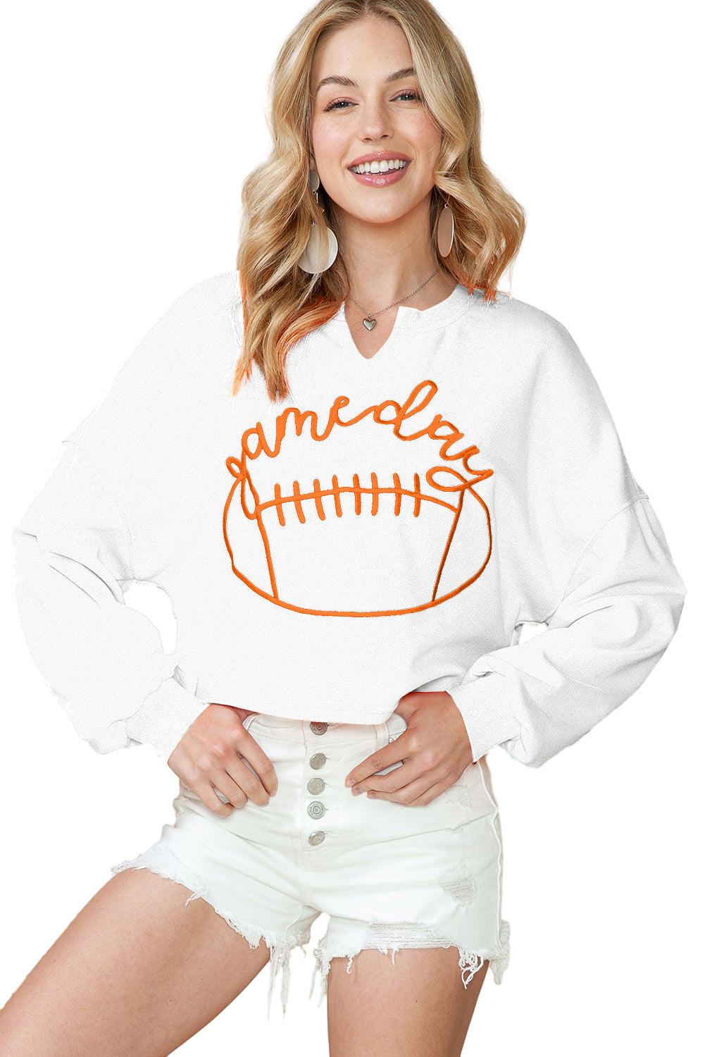 Game Day Notched Neck Cropped Sweatshirt