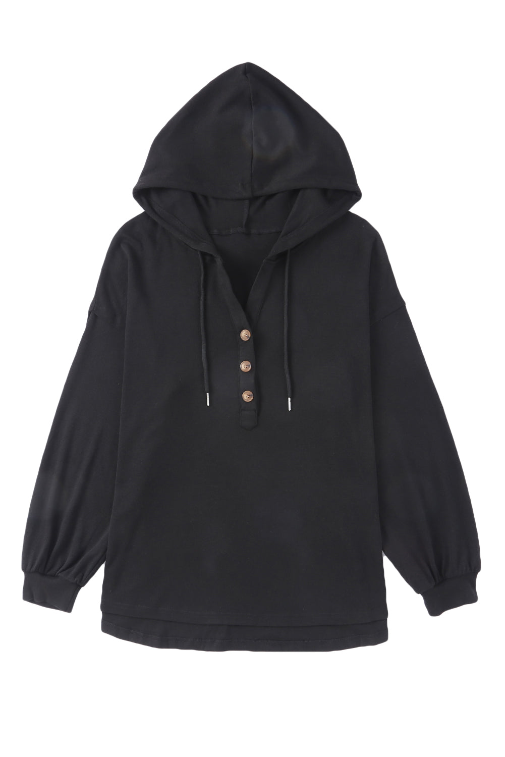 Button Front Pullover Hooded Sweatshirt