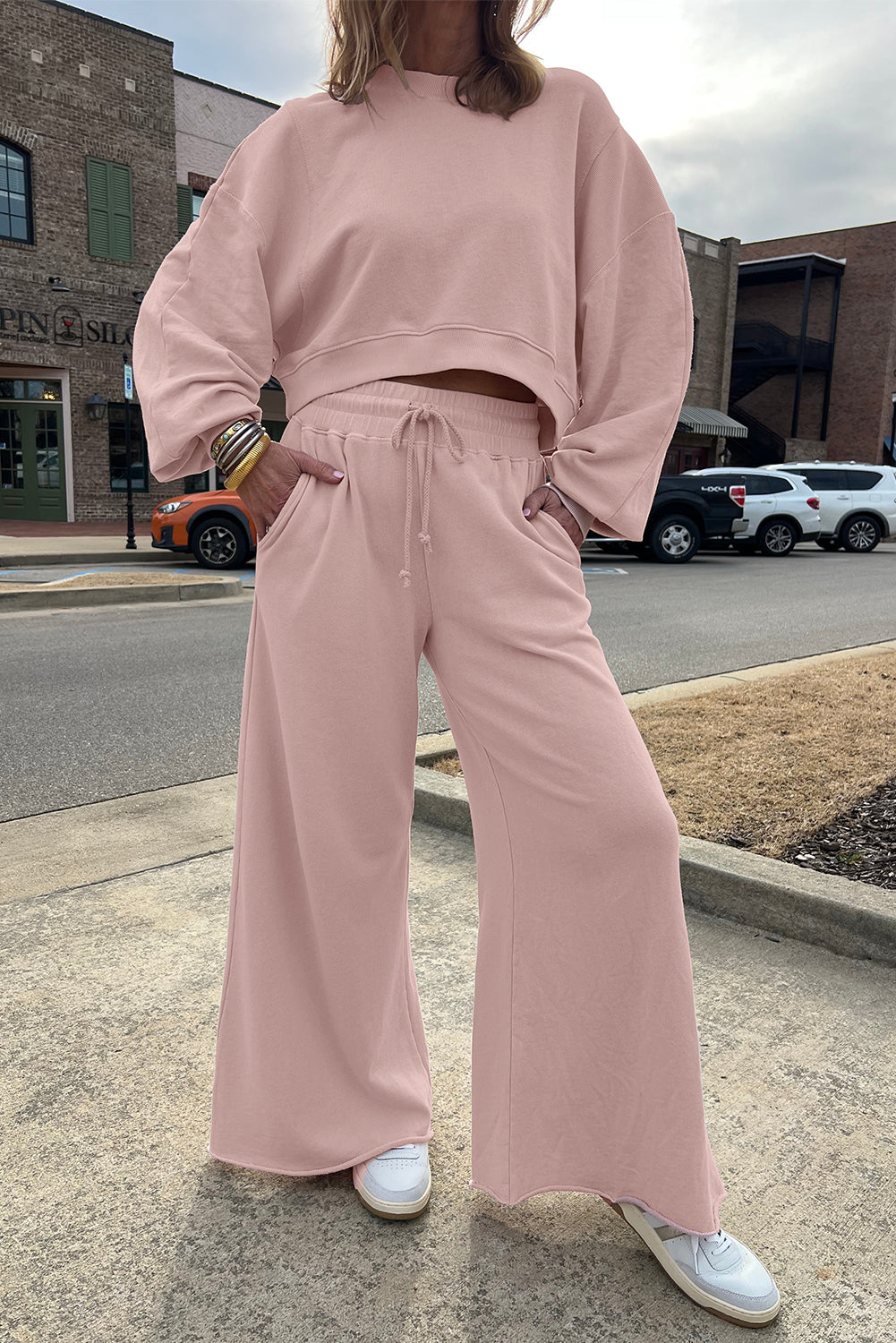 Drawstring Wide Leg Pants Set